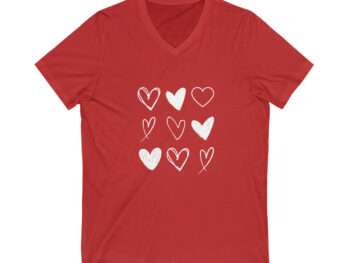 Heart V-Neck Shirt, Cute Valentines Day Shirt, Sketched Hearts T-Shirt, Valentines Shirt, Valentines Day Gift, Love Shirt, Nine Heart Shirt Unisex Jersey Short Sleeve V-Neck Tee