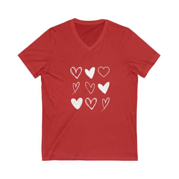 Heart V-Neck Shirt, Cute Valentines Day Shirt, Sketched Hearts T-Shirt, Valentines Shirt, Valentines Day Gift, Love Shirt, Nine Heart Shirt Unisex Jersey Short Sleeve V-Neck Tee