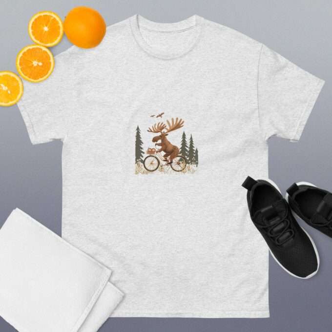 Moose Riding Bicycle Shirt – Quirky Unisex Screen-Printed Tee - Image 6