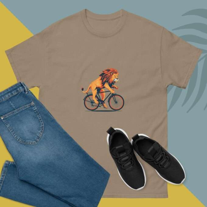 Lion Riding A Bicycle Shirt - Screen Printed Men's Unisex Shirt For lion Lover - Image 6