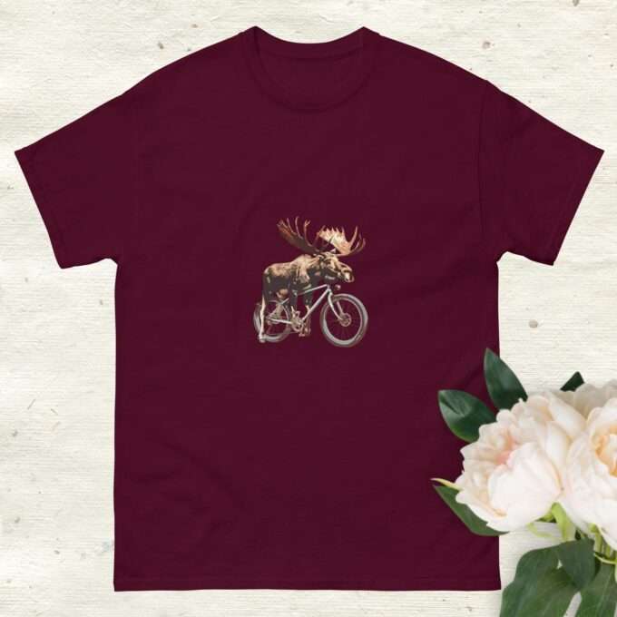 Moose Lover Bicycle Shirt – Romantic Screen-Printed Tee - Image 4