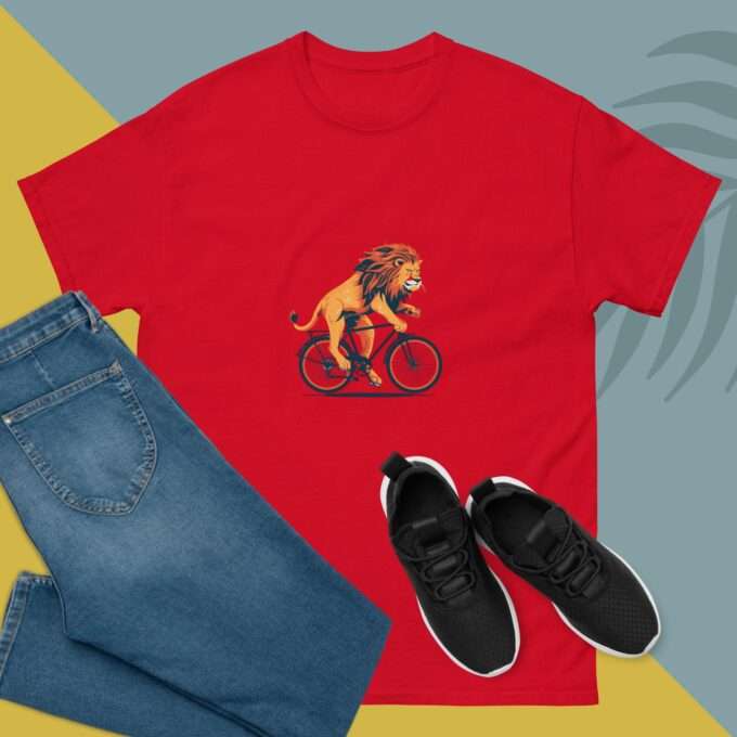 Lion Riding A Bicycle Shirt - Screen Printed Men's Unisex Shirt For lion Lover - Image 2