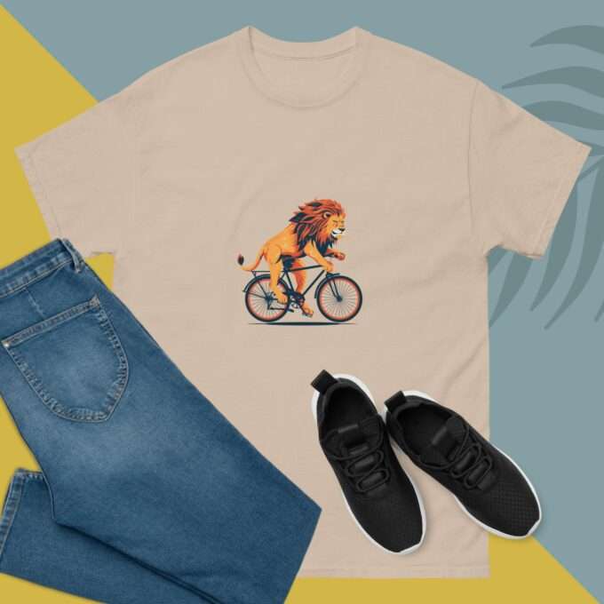 Lion Riding A Bicycle Shirt - Screen Printed Men's Unisex Shirt For lion Lover - Image 5