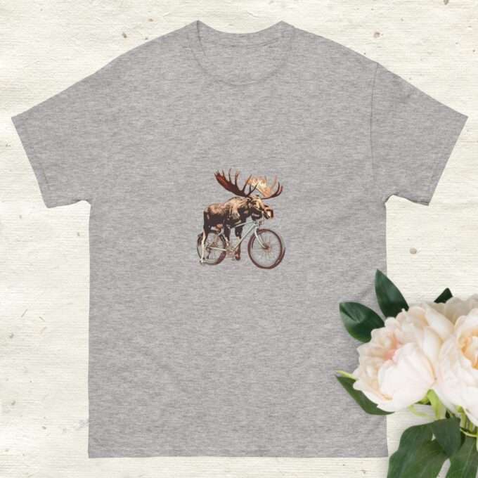 Moose Lover Bicycle Shirt – Romantic Screen-Printed Tee - Image 2