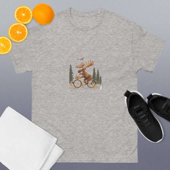 Moose Riding Bicycle Shirt – Quirky Unisex Screen-Printed Tee - Image 3