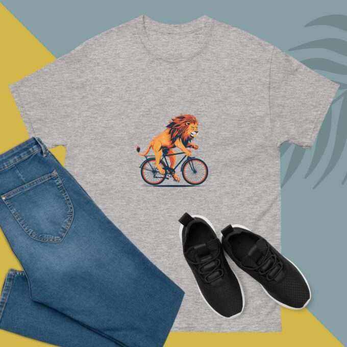 Lion Riding A Bicycle Shirt - Screen Printed Men's Unisex Shirt For lion Lover - Image 3