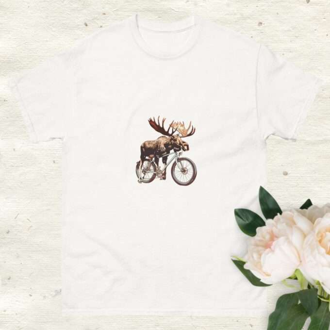 Moose Lover Bicycle Shirt – Romantic Screen-Printed Tee - Image 3