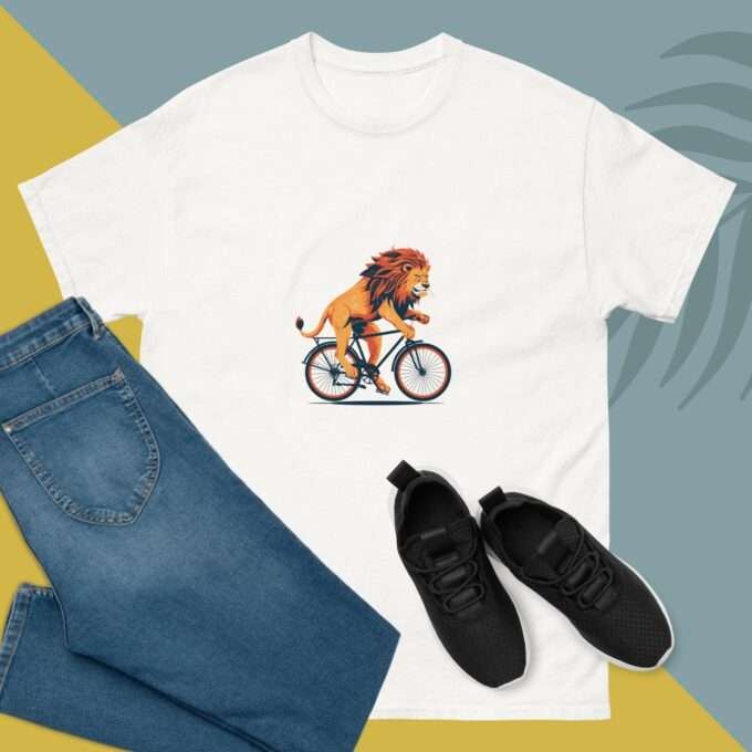 Lion Riding A Bicycle Shirt - Screen Printed Men's Unisex Shirt For lion Lover - Image 4