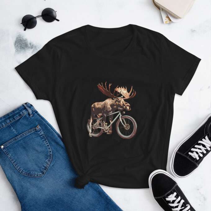 Moose on a bicycle shirt Quirky bike-themed apparel Funny cycling T-shirt Unique gifts for cyclists