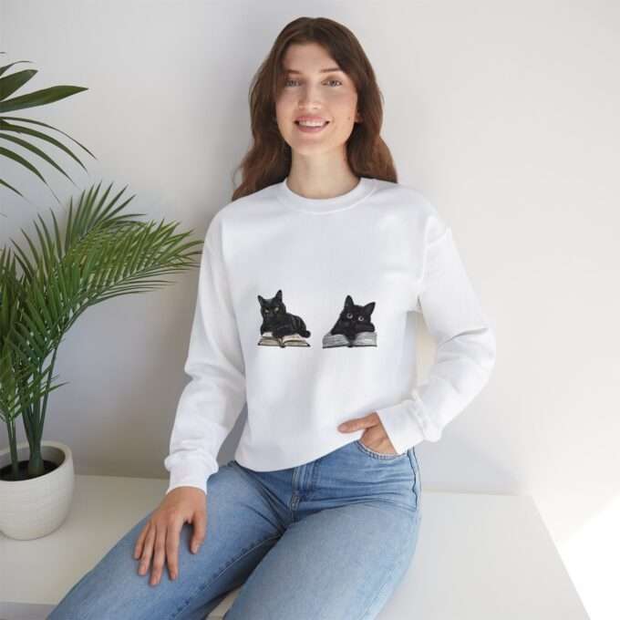 Black cat Sweatshirt, Women’s Vintage Gothic Cat Sweatshirt, Unisex Crewneck Sweatshirt - Image 2