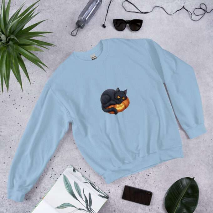 Black Cat On Pumpkin Sweatshirt ,Halloween apparel Unisex Sweatshirt - Image 3