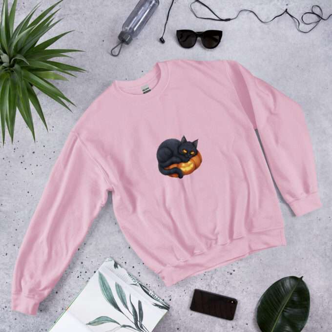 Black Cat On Pumpkin Sweatshirt ,Halloween apparel Unisex Sweatshirt - Image 5