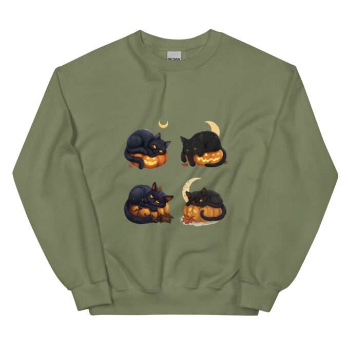 UNIQUE Black Cat on Pumpkin Sweatshirt ,Black cat on pumpkin sweatshirt - Image 3