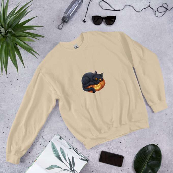 Black Cat On Pumpkin Sweatshirt ,Halloween apparel Unisex Sweatshirt - Image 4