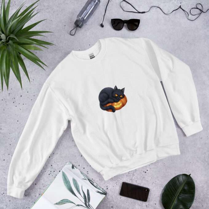 Black Cat On Pumpkin Sweatshirt ,Halloween apparel Unisex Sweatshirt - Image 6