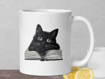 Black Cat Coffee Cup Gothic cat mug Halloween coffee mug Cat lover gift White glossy mug
