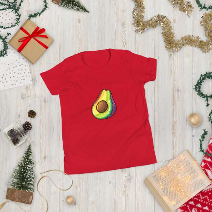 Rainbow shirt, Avocado Rainbow Design, Youth Short Sleeve T-Shirt - Image 3