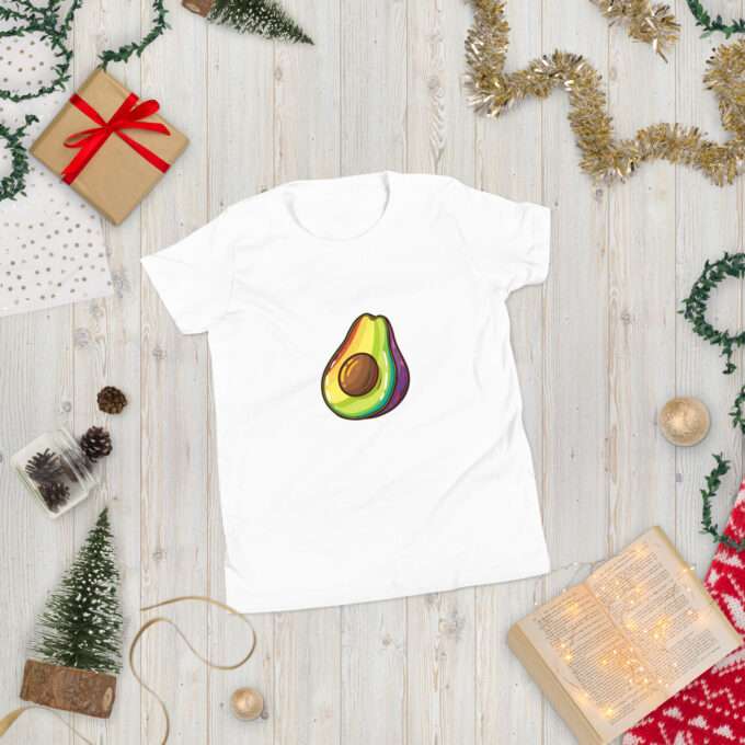 Rainbow shirt, Avocado Rainbow Design, Youth Short Sleeve T-Shirt - Image 9