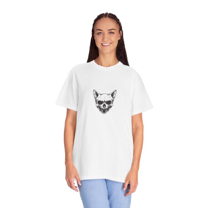 Gothic Cat Skull Shirt, American Goth Cat Shirt, Unisex Garment-Dyed T-shirt - Image 4