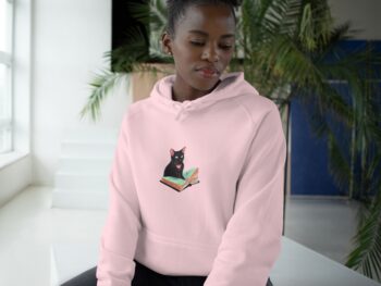 Gothic cat hoodie Goth cat unisex sweatshirt Cat reading book hoodie Gothic style hooded sweatshirt Unisex goth clothing