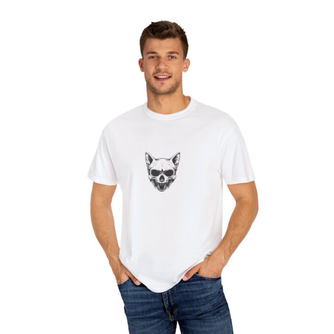 Gothic Cat Skull Shirt, American Goth Cat Shirt, Unisex Garment-Dyed T-shirt - Image 3