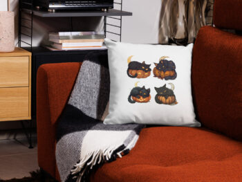Halloween Cat on a pumpkin Pillow, Halloween Premium Pillow