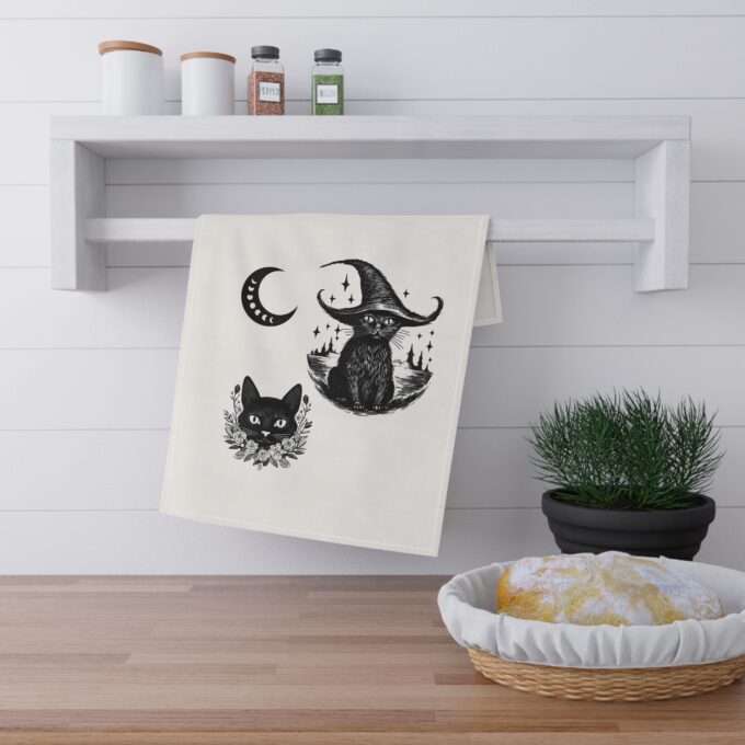 Gothic cat tea towels Gothic kitchen towels Cat design tea towels Absorbent cotton-poly towels