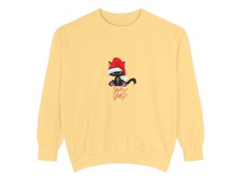 Holly Jolly Black Cat sweatshirt Christmas crewneck for cat lovers Unisex holiday garment-dyed sweatshirt Black cat Christmas sweater Cozy holiday cat sweatshirt