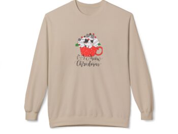 Meowy Christmas sweater Unisex holiday cat sweater Christmas fleece crewneck Cat lover holiday sweatshirt Cozy Christmas sweater