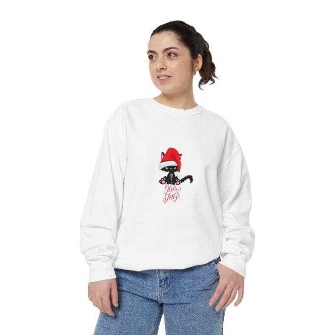 Holly Jolly Black Cat Christmas Crewneck – Festive Cat Lover’s Sweatshirt - Image 3