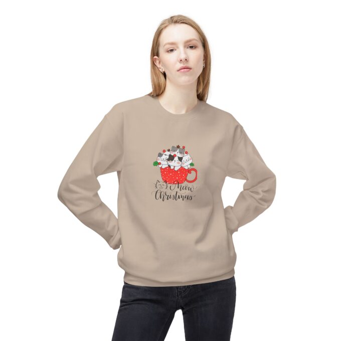 Meowy Christmas Sweater – Festive Unisex Fleece Crewneck - Image 2