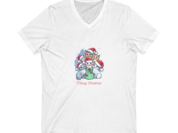 Meowy Christmas t-shirt Cat Christmas shirt Cats shirt for holiday Unisex v-neck Christmas tee Festive cat t-shirt