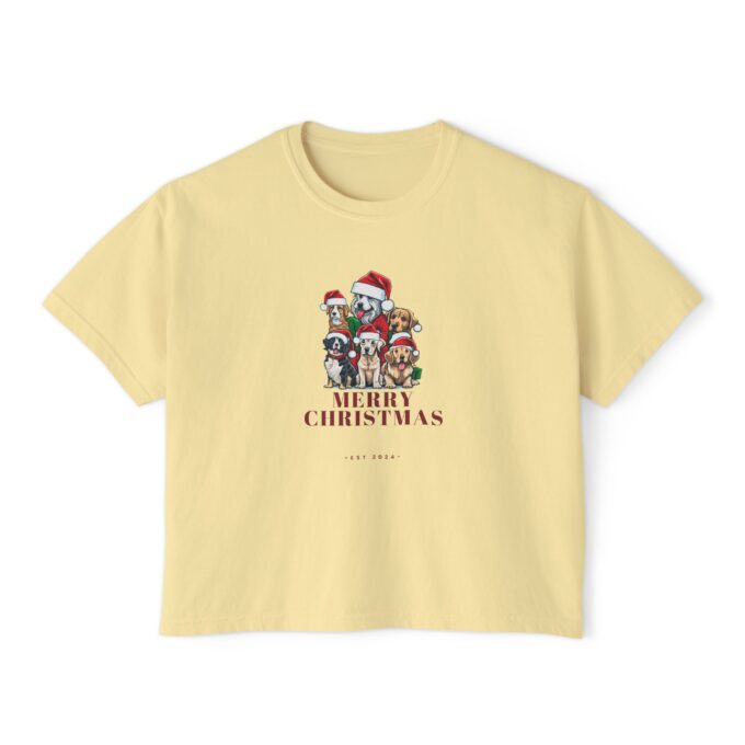 Christmas dog tee Women’s boxy tee Holiday dog shirt Festive women’s tee Christmas shirt for dog lovers