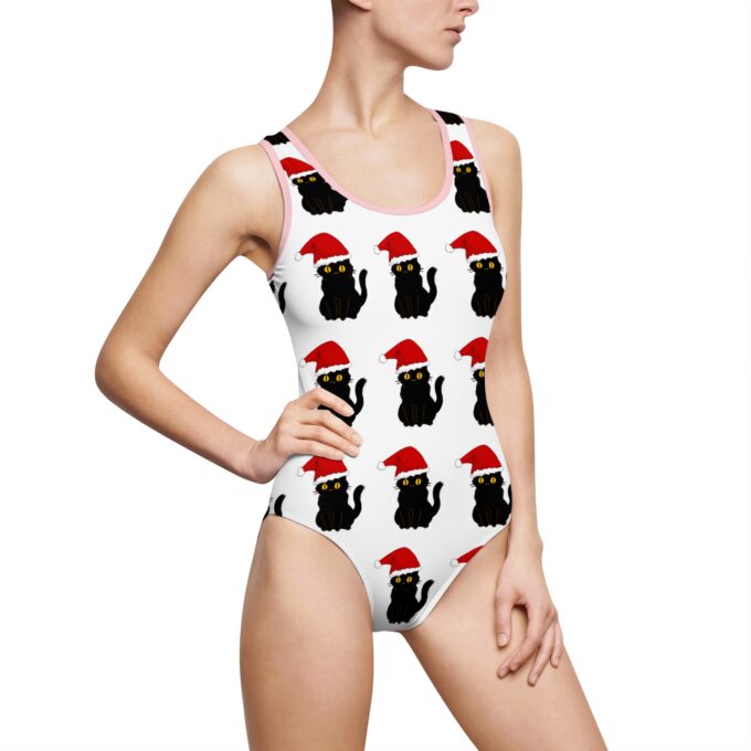 Gothic Cat Christmas One-Piece Swimsuit–Unique Holiday Swimwear - Image 5