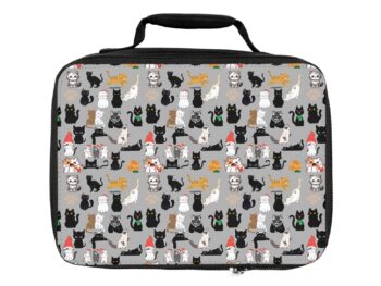 Black cat lunch bag Stylish insulated lunch carrier Cat-themed lunch bag Durable and functional lunch tote