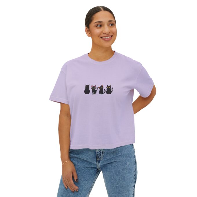Black Cat Christmas Women's Boxy Tee–Stylish & Festive - Image 11