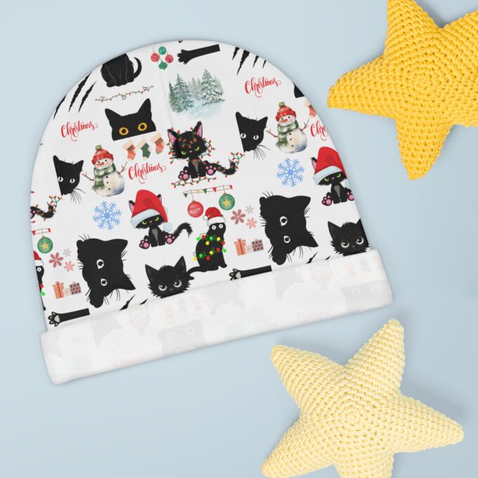 Gothic Cat Christmas Baby Beanie – Cozy Holiday Style - Image 3