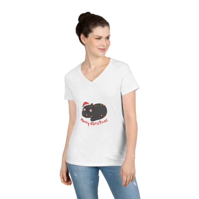 Gothic Christmas shirt Gothic cat V-neck T-shirt Christmas ladies' V-neck Alternative holiday shirt