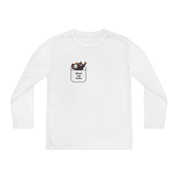 Black Cat Christmas Youth Long Sleeve Tee – Festive Fun - Image 2