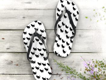 Gothic cat Christmas flip flops Holiday flip flops for cat lovers Christmas cat footwear Unique gothic holiday footwear