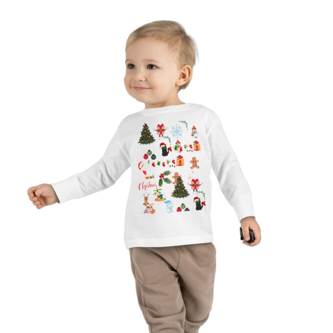 Gothic Cat Christmas Toddler Long Sleeve Tee – Cozy & Unique Holiday Style - Image 2