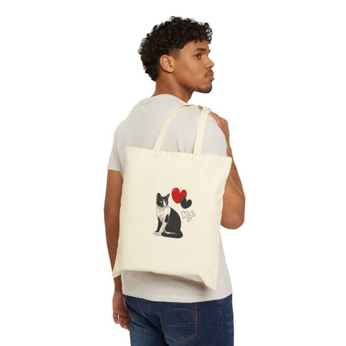 Black Cat Valentine Cotton Canvas Tote Bag - Image 3