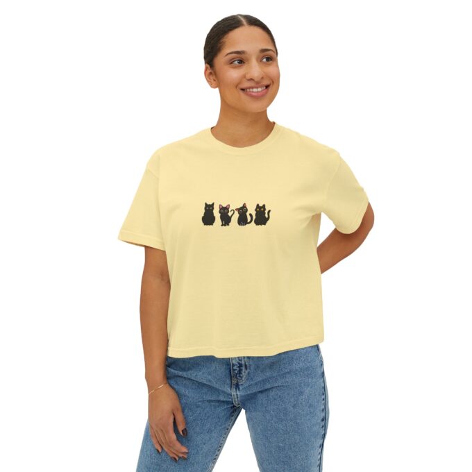 Black Cat Christmas Women's Boxy Tee–Stylish & Festive - Image 7