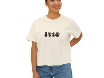 Black cat Christmas tee Festive women's boxy tee Cat lover holiday apparel Holiday fashion gift