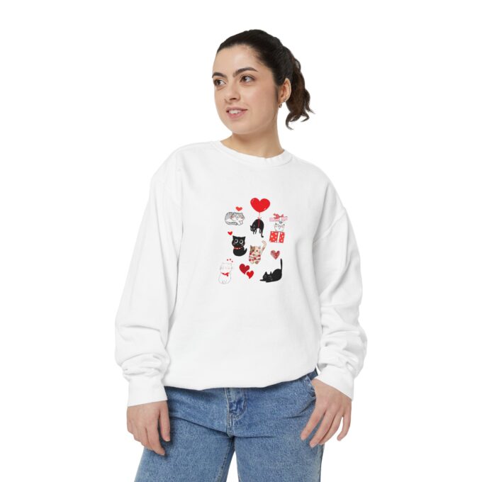 Black Cat Valentine Unisex Garment-Dyed Sweatshirt - Image 5