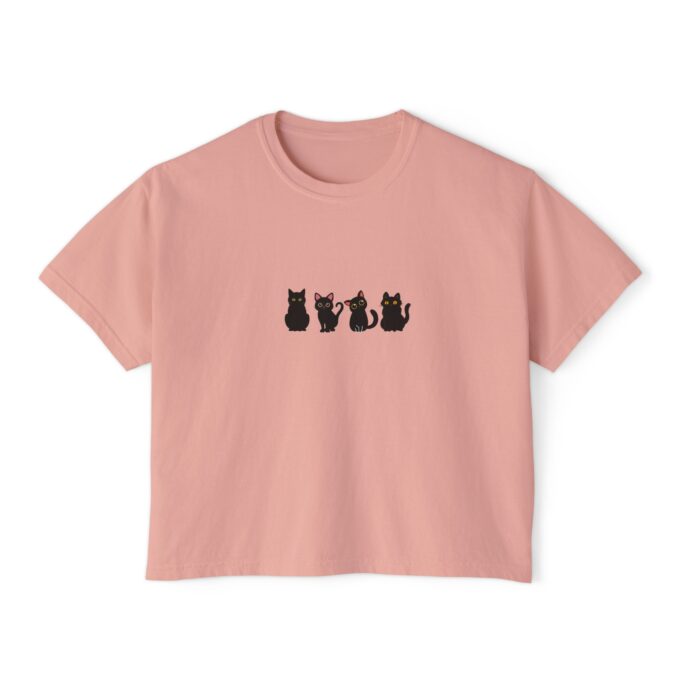 Black Cat Christmas Women's Boxy Tee–Stylish & Festive - Image 4