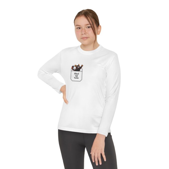 Black Cat Christmas Youth Long Sleeve Tee – Festive Fun - Image 3