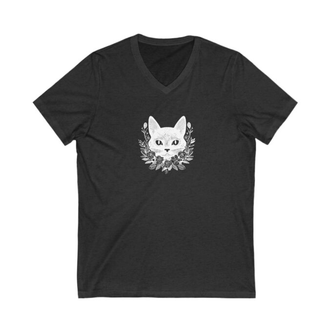 Black Cat Christmas V-Neck Tee – Unisex Holiday Shirt - Image 11