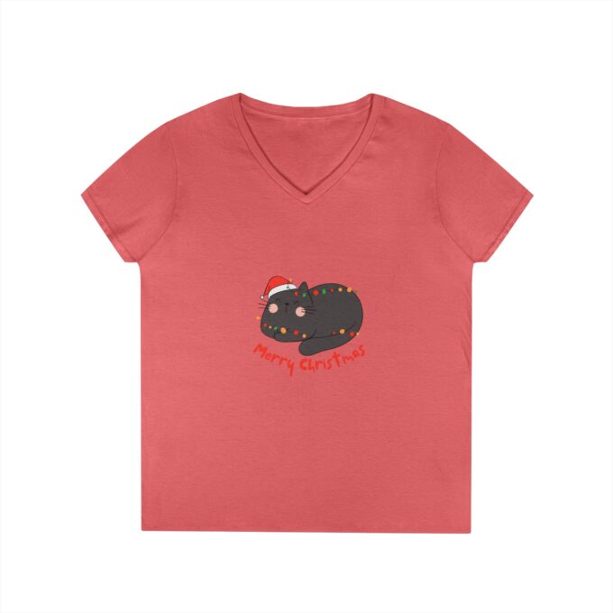Gothic Cat Christmas Ladies' V-Neck T-Shirt – Unique Holiday Tee - Image 3