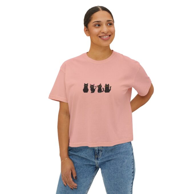 Black Cat Christmas Women's Boxy Tee–Stylish & Festive - Image 5